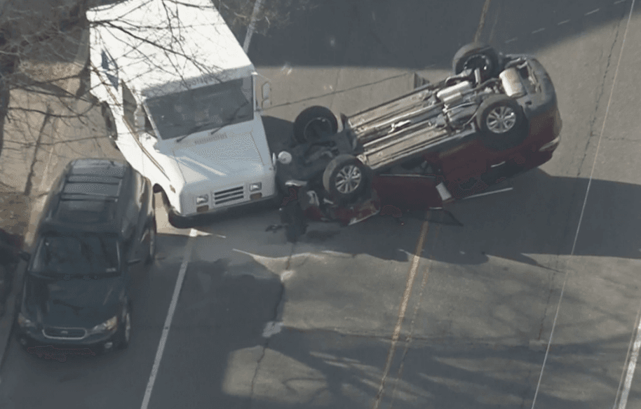 Overturned Car in Rhawnhurst after Northeast Philadelphia Car Accident