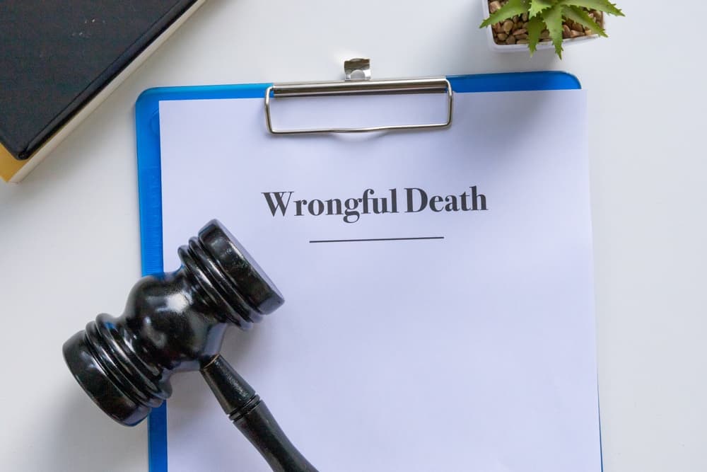 Judge’s Gavel Resting Near Wrongful Death Document.