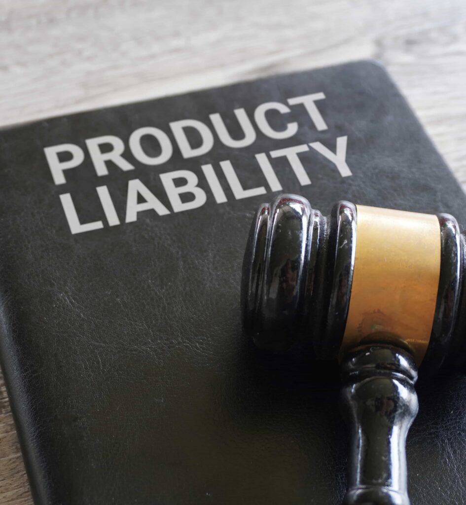 Product liability law book with judge’s gavel symbolizing defective product lawsuits.